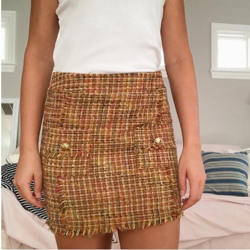 Blu Pepper Women’s Multicolor Tweed Mini Skirt with Frayed Hem size large